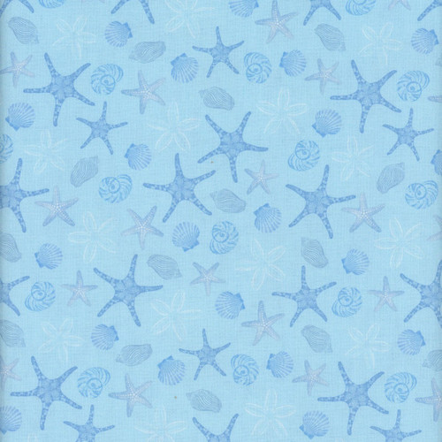Lumin Fabrics White Owl Textiles Take Me To The Sea Aqua Blue Sea Shells Starfish