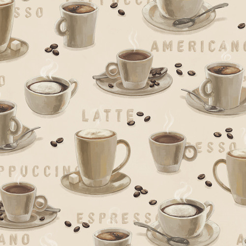Lumin Fabrics White Owl Textiles Coffee Co Janelle Penner Cream Grey Cups of Coffee