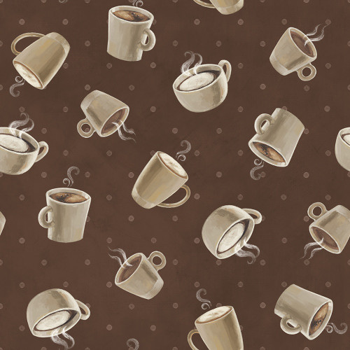 Lumin Fabrics White Owl Textiles Coffee Co Janelle Penner Brown Espresso Tossed Cups of Coffee