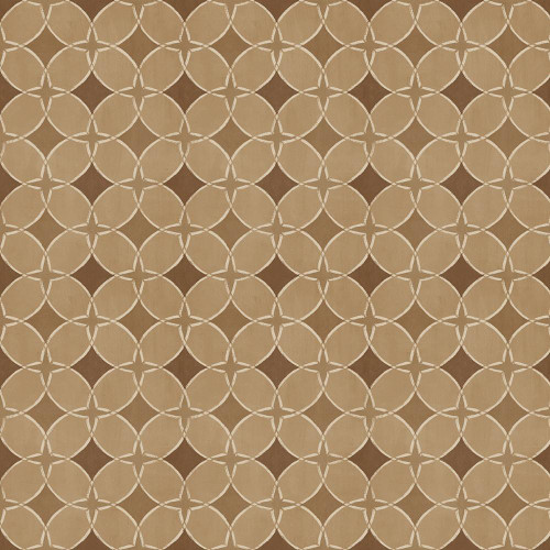 Lumin Fabrics White Owl Textiles Coffee Co Janelle Penner Brown Latte Coffee Tile, a geometric patterned fabric with interlocking circles and diamond shapes in shades of brown and beige.