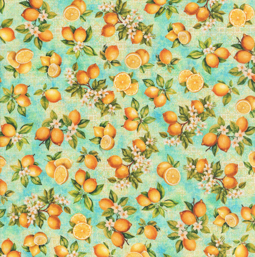 Quilting Treasures Fabrics Citrus Bliss Dan Morris Creative Aqua Green Yellow Lemons