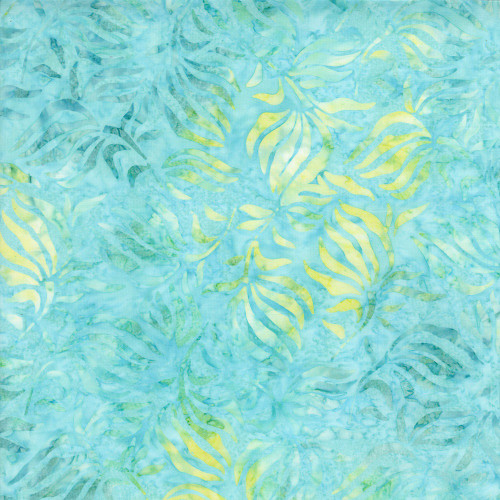 Timeless Treasures Fabrics Tonga Batiks Mermaid Aqua Blue Yellow Thin Palm Leaves