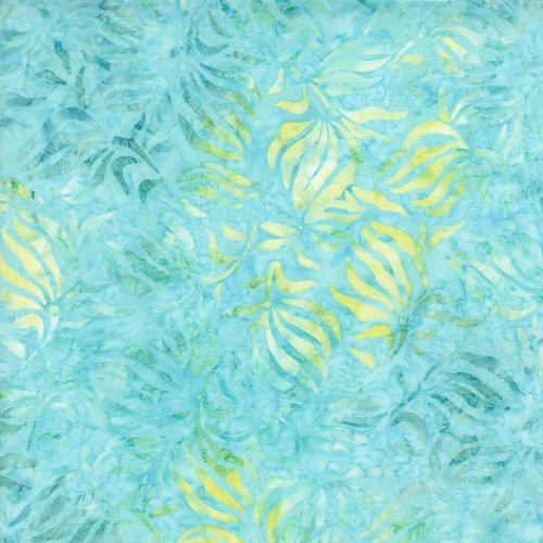 Timeless Treasures Fabrics Tonga Batiks Mermaid Aqua Blue Yellow Thin Palm Leaves