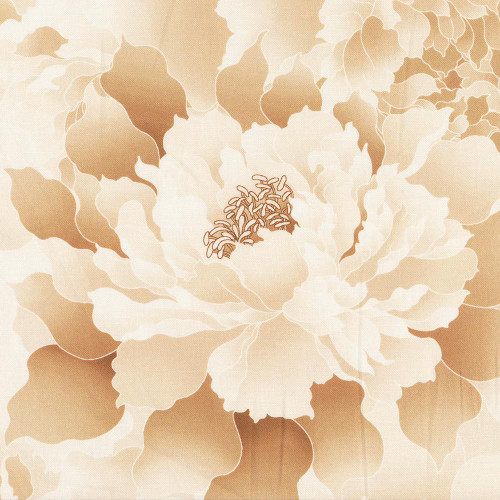 Henry Glass Fabrics Peony Paradise 118 Inch Wide Quilt Backing King Size Tan Parchment, large floral design in shades of tan and parchment.