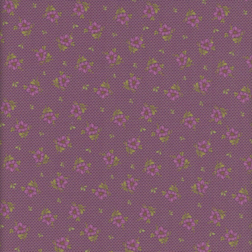 Marcus Fabrics Timeless Stitches Lynn Wilder Net Purple, floral fabric with purple background and green leaves.