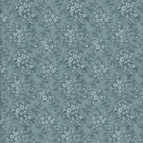 Marcus Fabrics Timeless Stitches Lynn Wilder Flower Blue, fabric with a floral pattern in shades of blue and white.