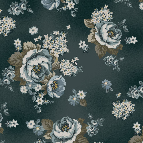 Marcus Fabrics Moon Washed Kristina Trogdon Cabbage Roses & Lilacs Floral Navy