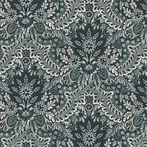 Marcus Fabrics Moon Washed Kristina Trogdon Garden Floral Frame Damask Navy