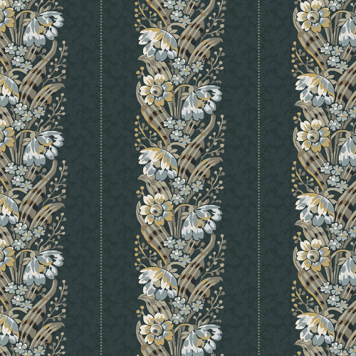 Marcus Fabrics Moon Washed Kristina Trogdon Floral Column Stripe Navy