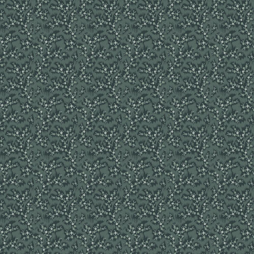 Marcus Fabrics Moon Washed Kristina Trogdon Berry Spray Texture Slate, fabric with a detailed floral and berry pattern in shades of slate blue and gray.