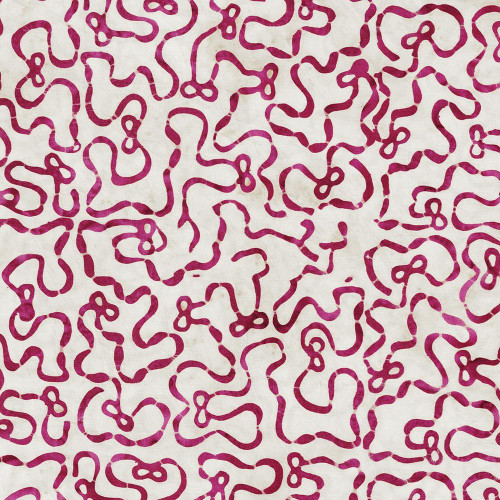 Island Batik Fabrics Missing You Patriotic Batiks Cream Red Blue Meander Ribbons of Peace, fabric with pink meander ribbon pattern on a cream background.