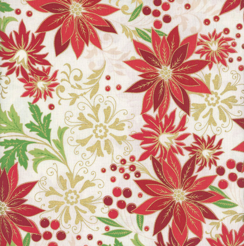 Benartex Fabrics Holiday Nouveau Cream Jacobean Poinsettia