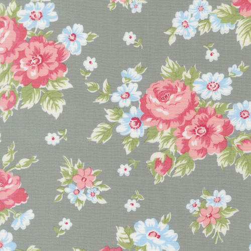 Moda Fabrics A Cat Named Stitch Camille Roskelley Cabbage Rose Floral Tabby Grey