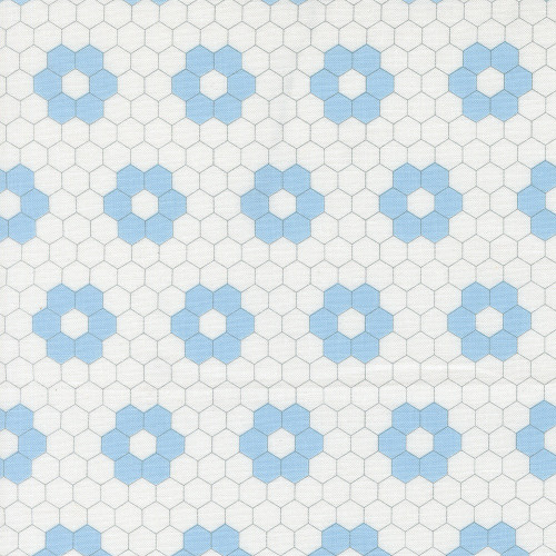 Moda Fabrics A Cat Named Stitch Camille Roskelley Quilted Hexagons Cream Sky Blue