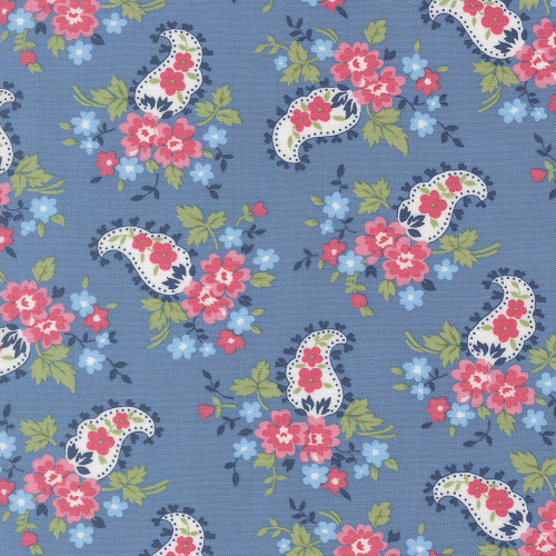 Moda Fabrics A Cat Named Stitch Camille Roskelley Sweet Floral Paisley Blue Blue