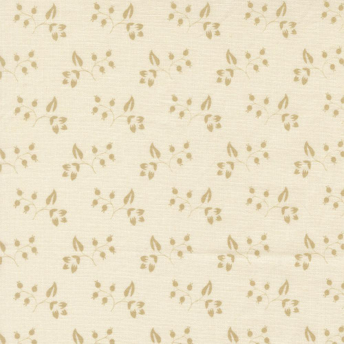 Moda Fabrics Petals And Polka Dots Bunny Hill Designs Rose Hips Floral Lace Line Tan, cream-colored fabric with a subtle floral and polka dot pattern.
