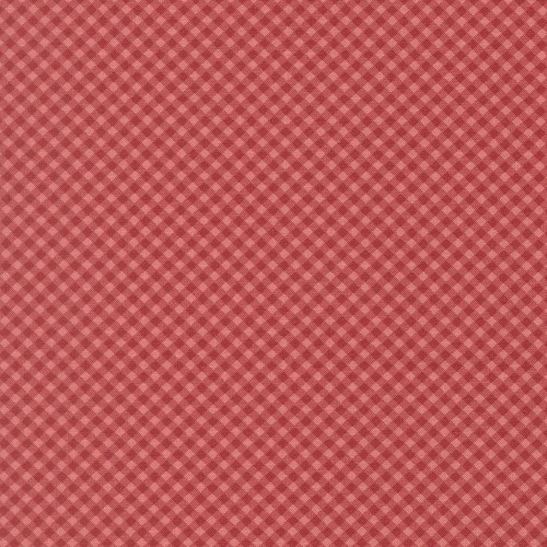 Moda Fabrics Petals And Polka Dots Bunny Hill Designs Gingham Check Berry Pink, pink gingham check fabric with small white polka dots pattern.