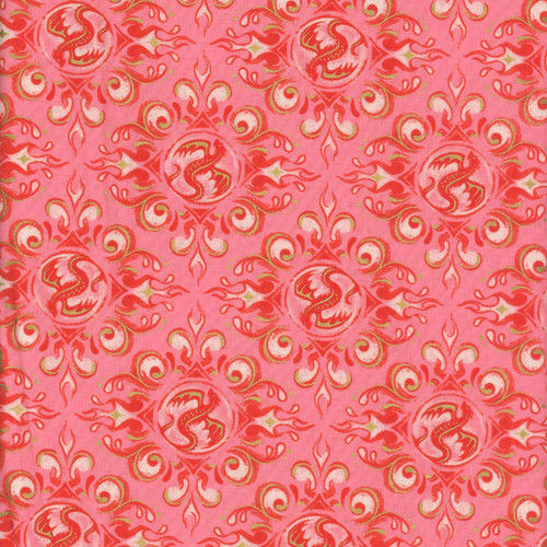 Moda Fabrics Fireglow Ruby Star Society Sarah Watts Dragon Emblem Metallic Dark Ruby Red