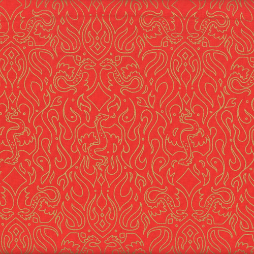 Moda Fabrics Fireglow Ruby Star Society Sarah Watts Dragon Emblem Metallic Dark Ruby Red
