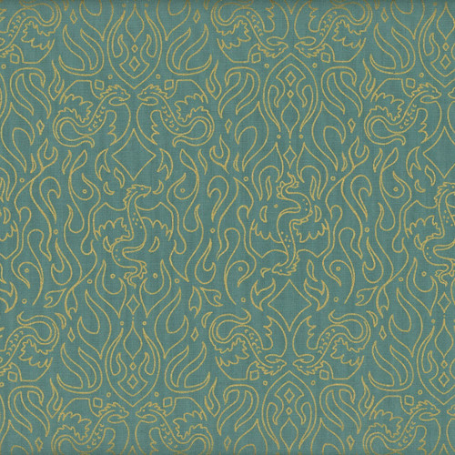 Moda Fabrics Fireglow Ruby Star Society Sarah Watts Dragon Emblem Metallic Watercress Aqua