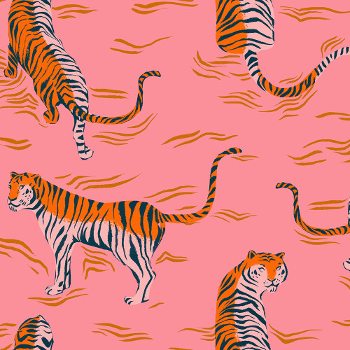 Moda Fabrics Poolside Too Ruby Star Society Retro Tigress Tigers Sorbet Pink