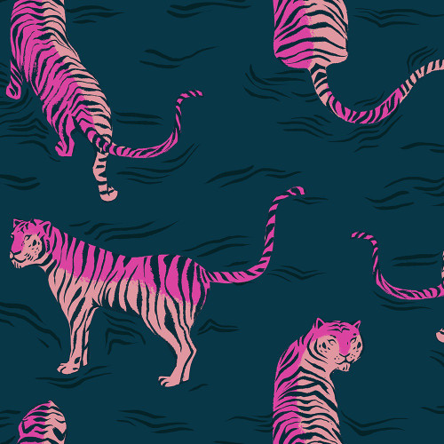 Moda Fabrics Poolside Too Ruby Star Society Retro Tigress Tigers Galaxy Blue
