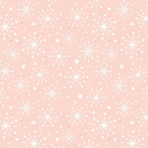 Blank Quilting Fabrics Christmas Magic Frank Garcia Stars Pink, winter snowflake pattern on pink background.