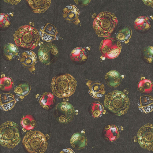 Blank Quilting Fabrics Gears and Garland Urban Essence Designs Steampunk Christmas Ornaments Black