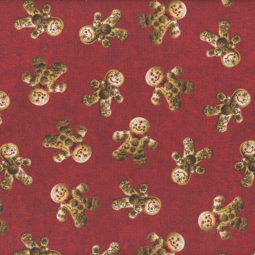Blank Quilting Fabrics Gears and Garland Urban Essence Designs Steampunk Gingerbread Men Red