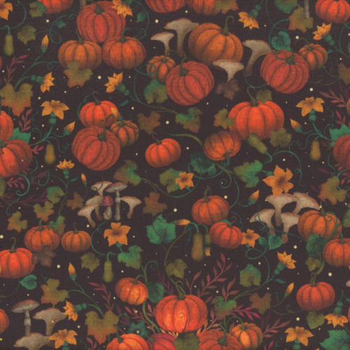 Blank Quilting Fabrics Harvest Haunt Episodic Drawing Pumpkin House Silhouettes Black