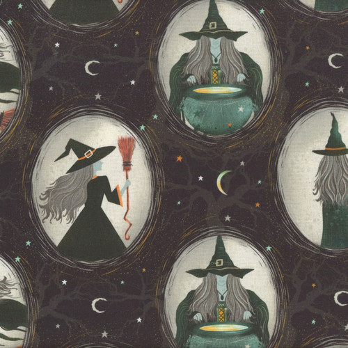 Blank Quilting Fabrics Witchy Wicked Rose Halsey Witch Cameos Black