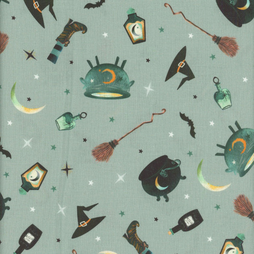 Blank Quilting Fabrics Witchy Wicked Rose Halsey Witchy Goods Dusty Blue