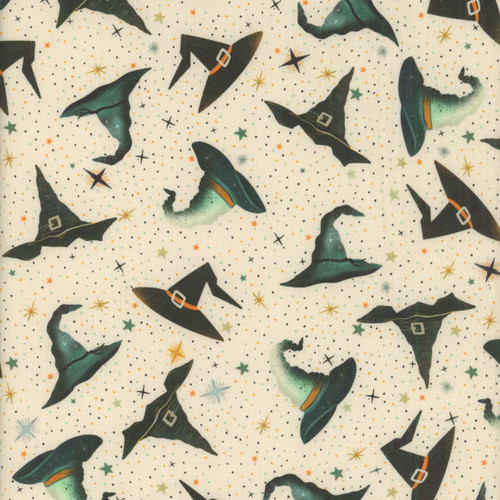 Blank Quilting Fabrics Witchy Wicked Rose Halsey Witches Hats and Stars Cream