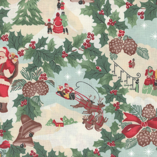 Henry Glass Fabrics Greetings at Christmastide Stacy West Santa Scenic Multi