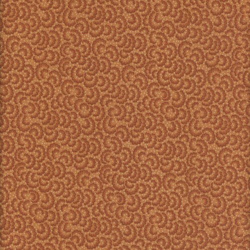 Henry Glass Fabrics Harvest Thyme Kim Diehl Cloudburst Pumpkin fabric, autumn-inspired print with small swirling pumpkin motifs in shades of orange and brown.