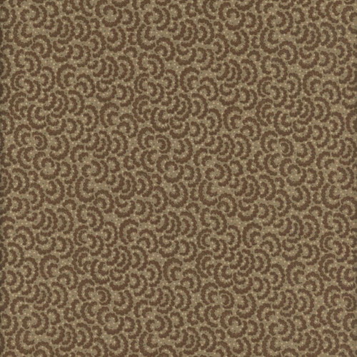 Henry Glass Fabrics Harvest Thyme Kim Diehl Cloudburst Clay, fabric with a small, intricate swirl pattern in shades of brown and beige.