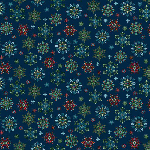 Henry Glass Fabrics Nordic Holiday Village MaryJane Carey Snowflakes Blue Multi