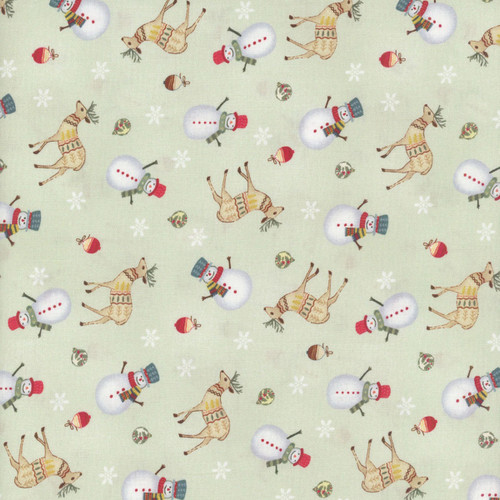 Henry Glass Fabrics Nordic Holiday Village MaryJane Carey Tossed Reindeer Light Sage Multi