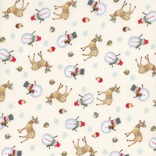 Henry Glass Fabrics Nordic Holiday Village MaryJane Carey Tossed Reindeer Cream Multi
