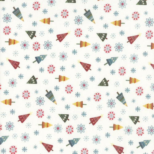 Henry Glass Fabrics Nordic Holiday Village MaryJane Carey Tossed Tress Cream Multi