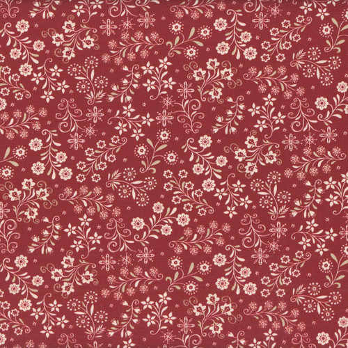 Henry Glass Fabrics Nordic Holiday Village MaryJane Carey Floral Vines Red Cream