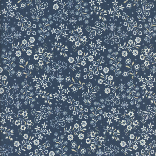 Henry Glass Fabrics Nordic Holiday Village MaryJane Carey Floral Vines Blue Cream