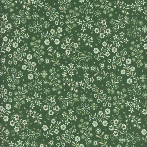 Henry Glass Fabrics Nordic Holiday Village MaryJane Carey Floral Vines Green Cream
