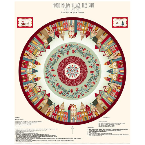 Henry Glass Fabrics Nordic Holiday Village MaryJane Carey Tree Skirt Panel Sage Multi