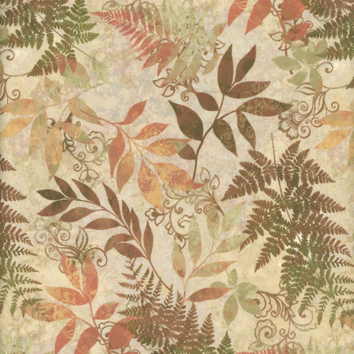 Henry Glass Fabrics Oak and Berries Jan Mott Mixed Media Leaves Cream