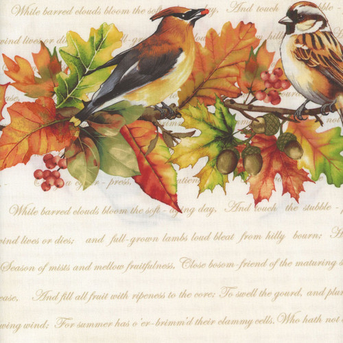 Henry Glass Fabrics Oak and Berries Jan Mott Border Stripe Cream Multi