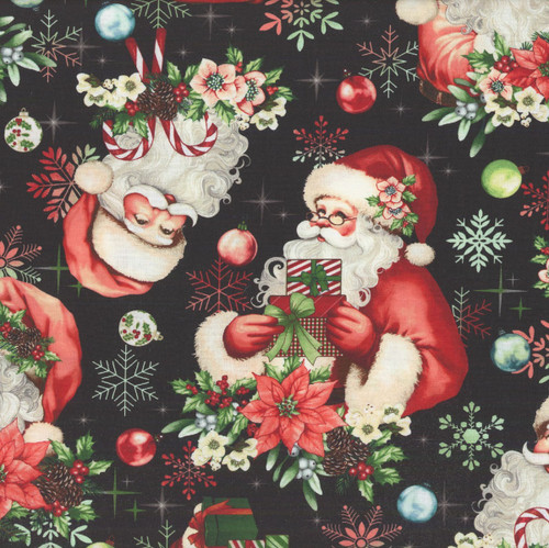 Henry Glass Fabrics Sweet Christmas Memories Color Principle Santa Toss Black