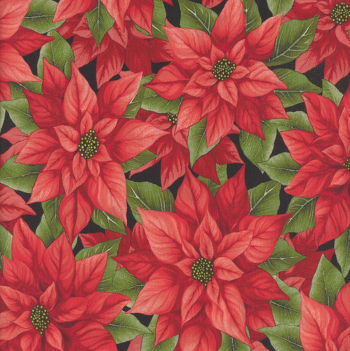 Henry Glass Fabrics Sweet Christmas Memories Color Principle Poinsettia Black and Red Multi
