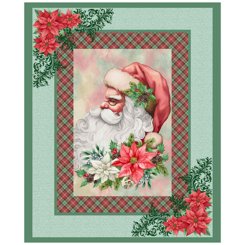 Henry Glass Fabrics Sweet Christmas Memories Color Principle Santa Panel Ice Blue