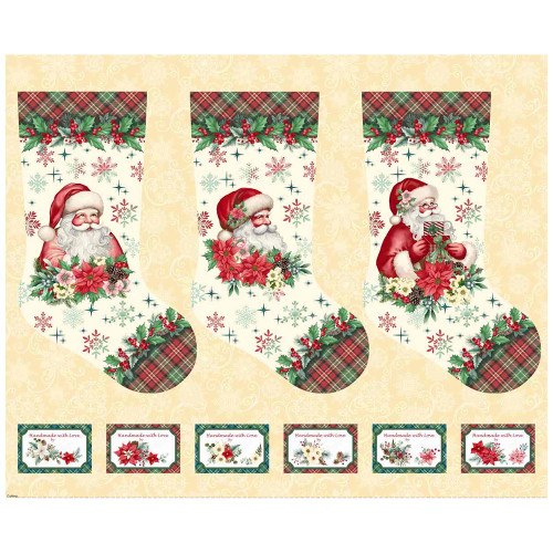 Henry Glass Fabrics Sweet Christmas Memories Color Principle Stocking Panel Cream
